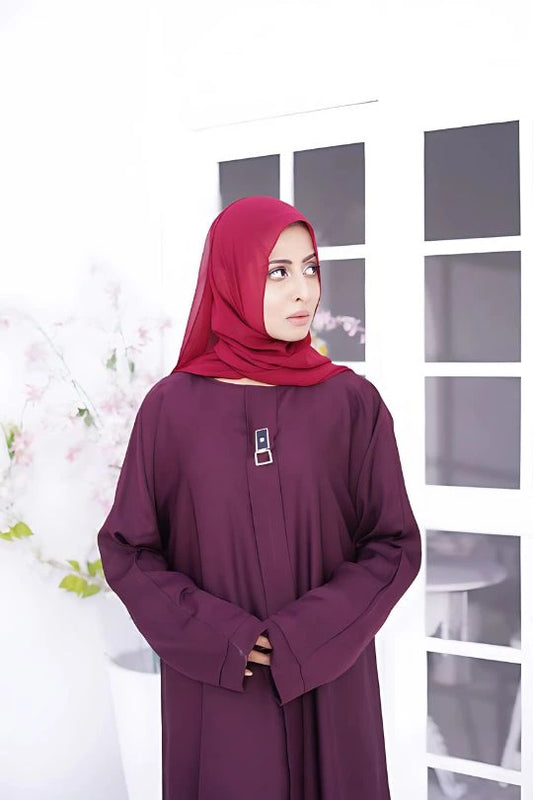 Side angle of Old Mauve Premium Plain Abaya showing elegant flow and modest full-length style for women