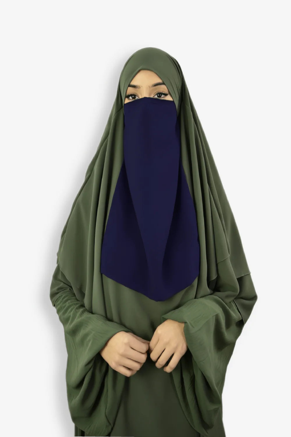 Buy Navy Blue Half Niqab in Premium Chiffon – Modest Islamic Face Veil Front View