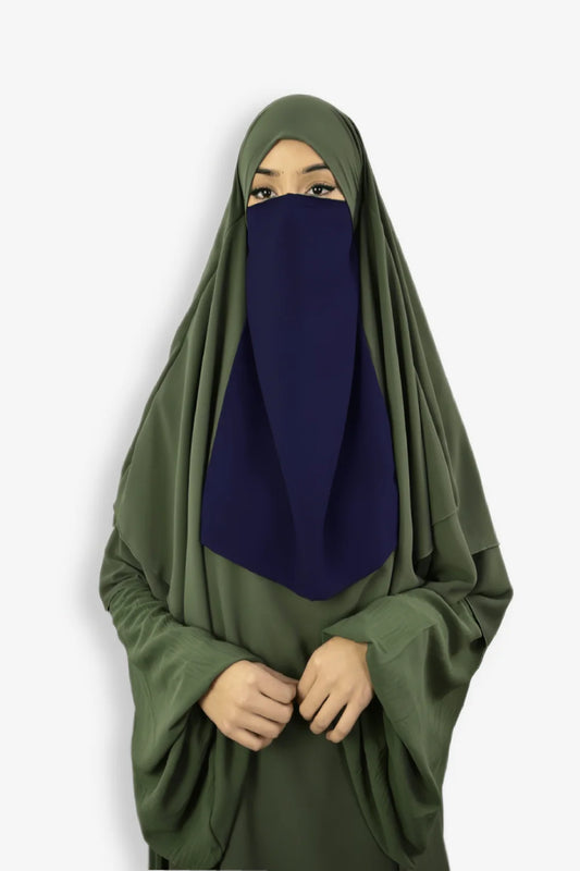 Buy Navy Blue Half Niqab in Premium Chiffon – Modest Islamic Face Veil Front View