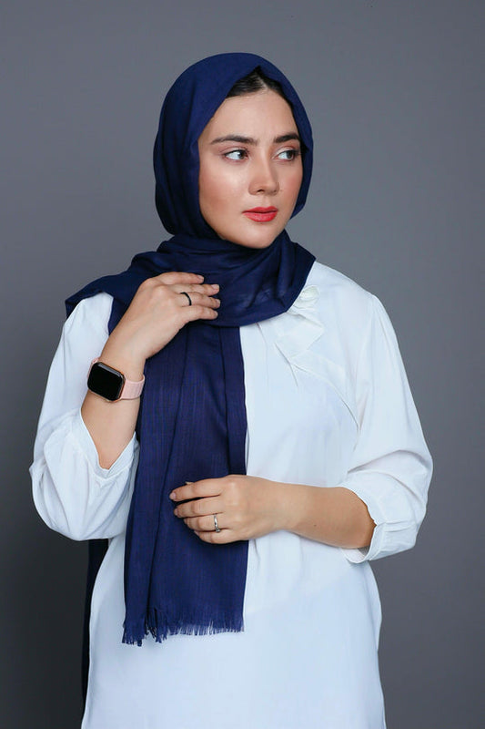 Close-up of Turkish Viscose Hijab in Navy Blue showing soft viscose weave and premium finish