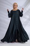 Abaya Open Front With Buttons With Elactic Sleeves