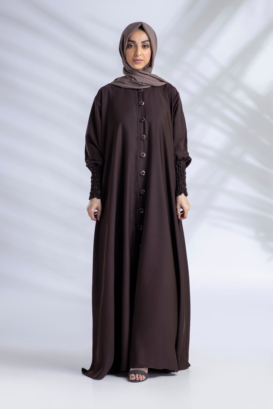 Open Abaya With Buttons Turkish Style Elastic Sleeves
