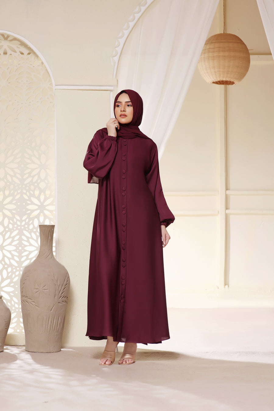 Abaya Maxi Dress Double Button Front Elasticated Cuffs