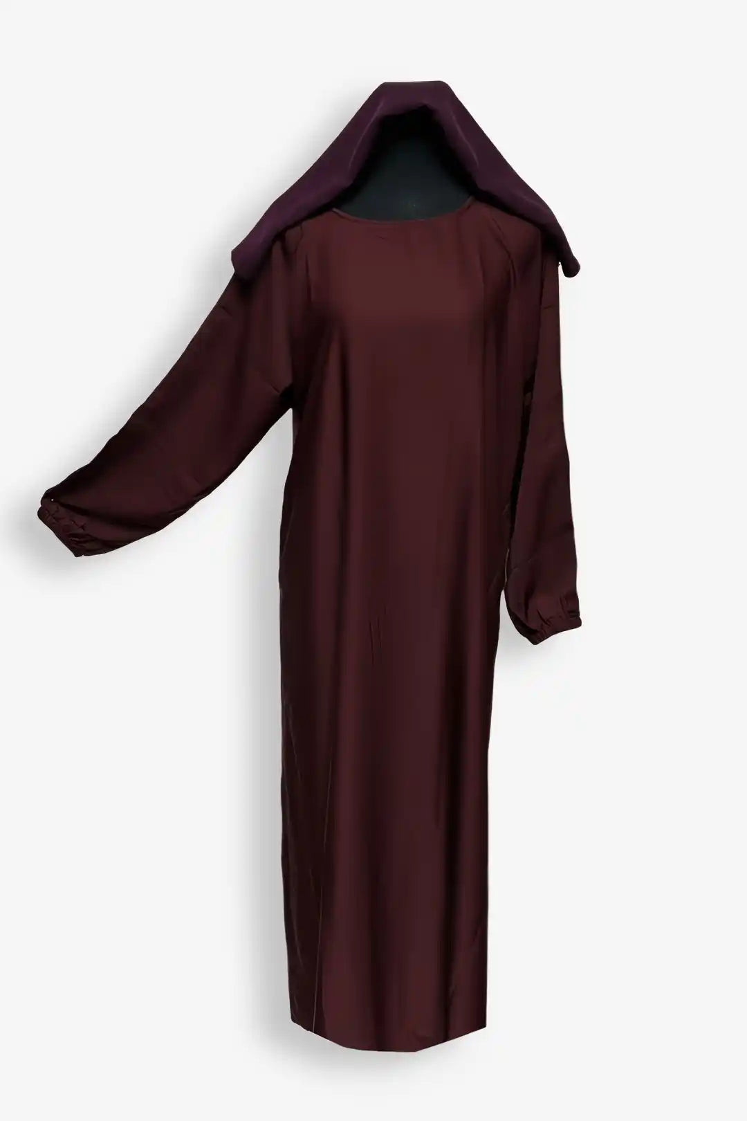 Stylish brown abaya with simple side zipper design, full view, modern modest abaya for women in Pakistan