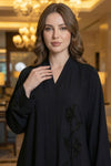 crystal handwork on black abaya close up masha crepe dubai abaya pakistan
