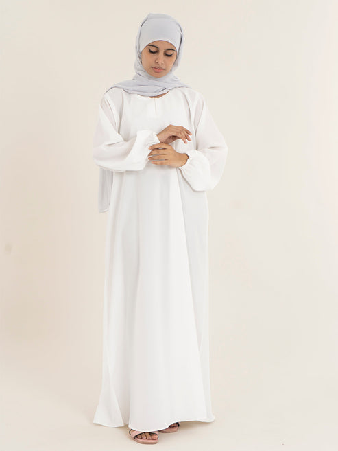 White Plain Abaya With Elastic Cuffs Multiple Abaya Colors