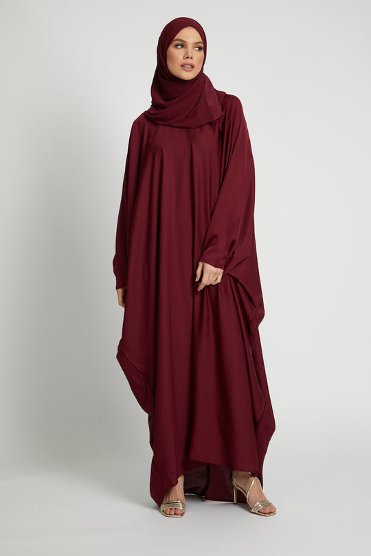 Elegant front view of modern red kaftan abaya, loose size abaya dress for women in Pakistan online shopping