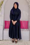 Stylish navy blue abaya with half pintax design, full front view, modest abaya for women in Pakistan