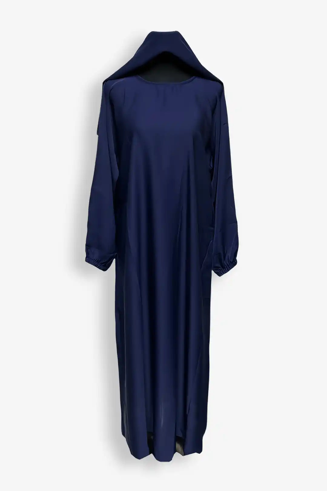 Modest navy blue abaya with side zipper design, full view, elegant abaya for women in Pakistan