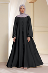 Black Open Abaya With Buttons Elasticated Cuffs