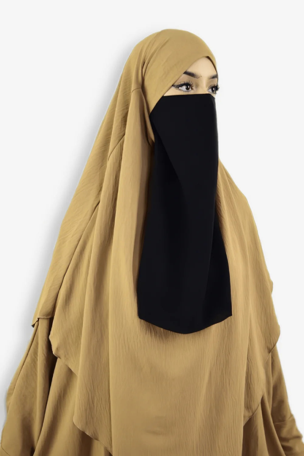 Premium Black Half Niqab Medina Side View – Comfortable Islamic Veil for Daily Wear