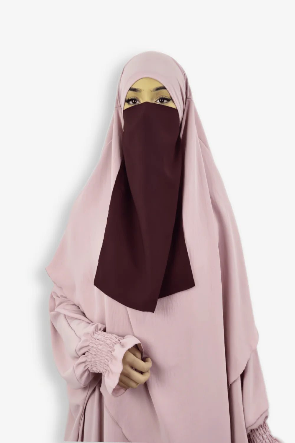 Buy Half Niqab in Premium Chiffon Burgundy – Modest Wear Face Veil Front View