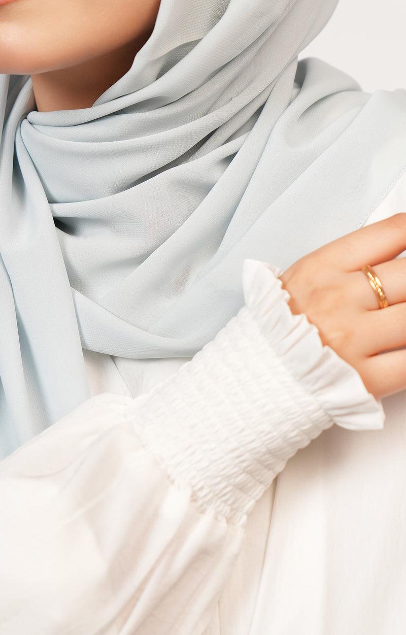 Front draped look of Leena Chiffon Hijab – soft breathable chiffon hijab styled modestly
