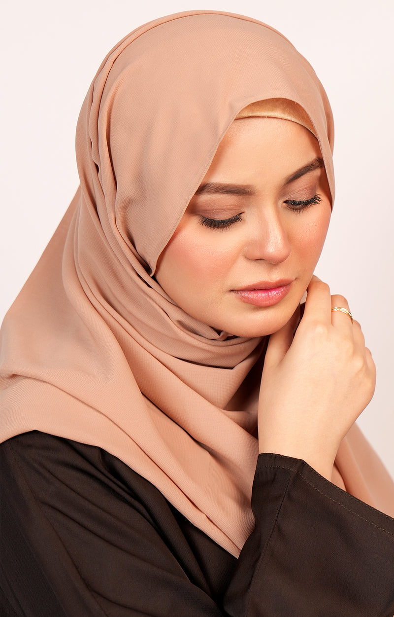 Close-up view of Moss Chiffon Hijab showing breathable, smooth chiffon fabric in moss green color