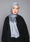 Front full view of Silver Metallic Chiffon Hijab – elegant shimmer hijab for women