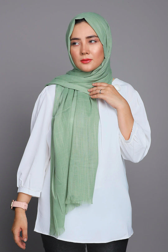 Front full view of Turkish Viscose Hijab in Apple Green – soft breathable viscose hijab for women