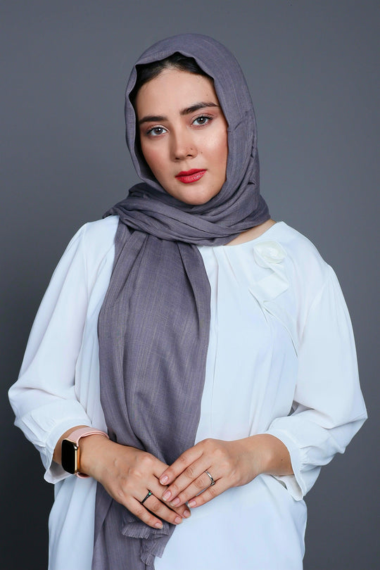 Close-up of Turkish Viscose Hijab in Charcoal showing smooth viscose texture and fine weave quality