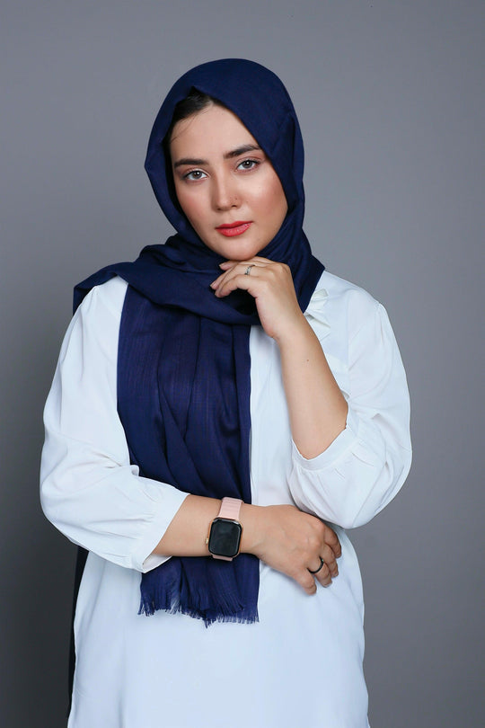 Front full view of Turkish Viscose Hijab in Navy Blue – elegant premium viscose hijab for women