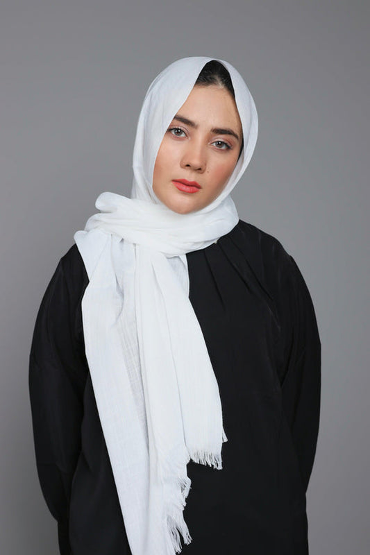 Front full view of Turkish Viscose Hijab in Pure White – elegant soft viscose hijab for women
