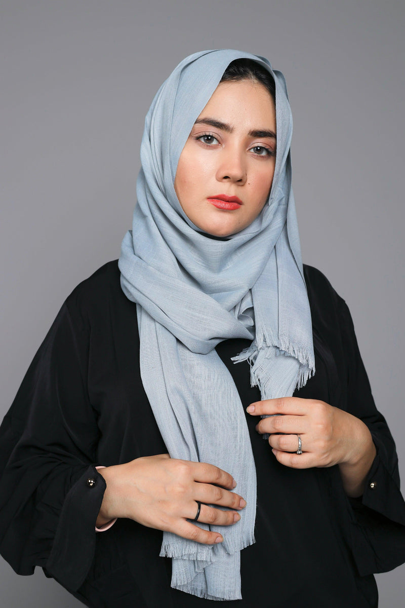 Close-up of Turkish Viscose Hijab in Sleek Steel Grey showing fine viscose texture and smooth drape