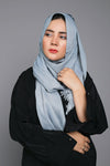 Front full view of Turkish Viscose Hijab in Sleek Steel Grey – elegant soft viscose hijab for women