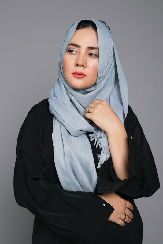 Front full view of Turkish Viscose Hijab in Sleek Steel Grey – elegant soft viscose hijab for women