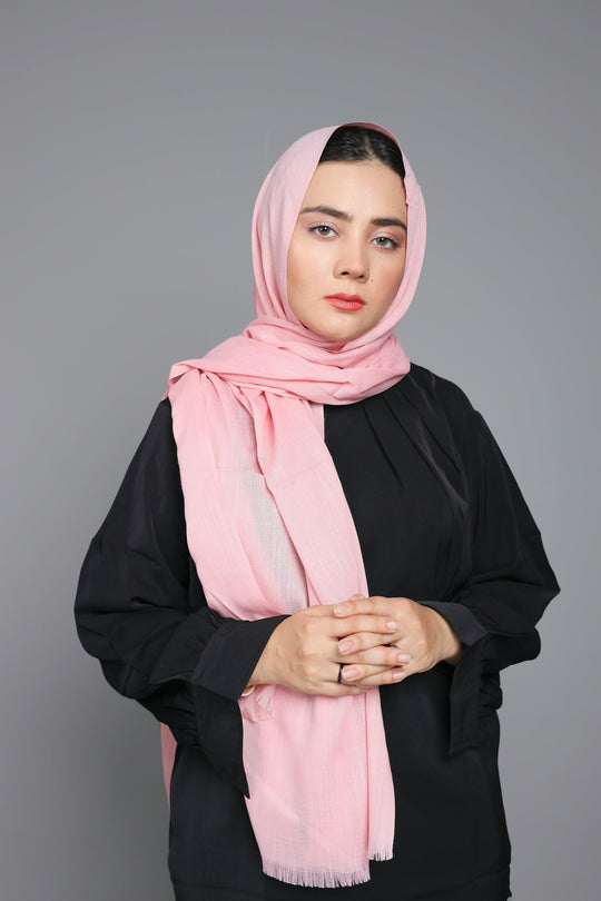 Front draped look of Turkish Viscose Hijab in Vintage Pink – luxury modest hijab for women 2025