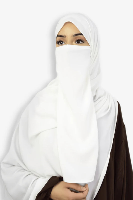 Buy White Half Niqab Medina – Premium Islamic Face Veil Front View for Women