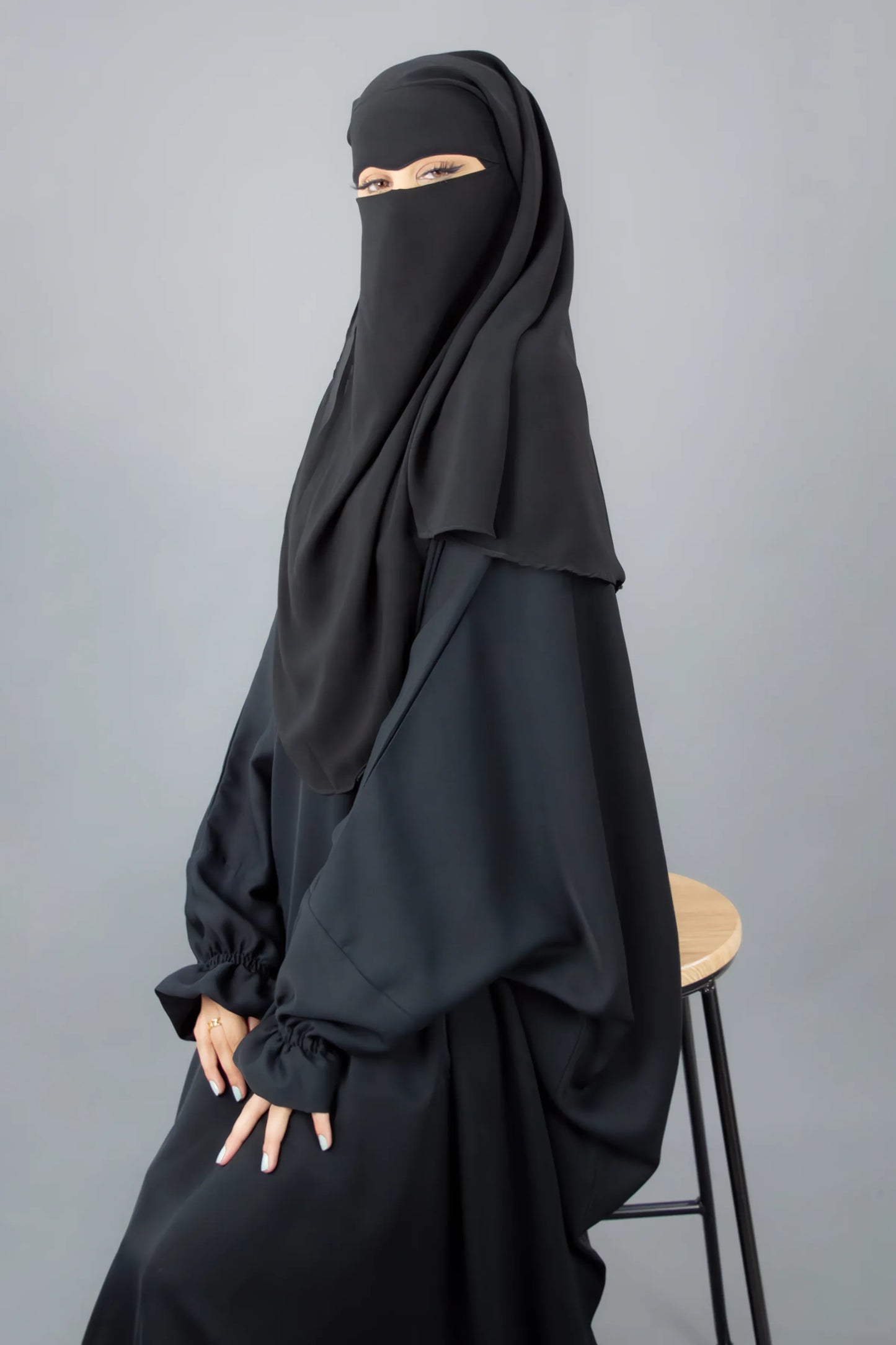 Side View Double Layer Niqab – Extra Coverage Lightweight Black Medina Niqab
