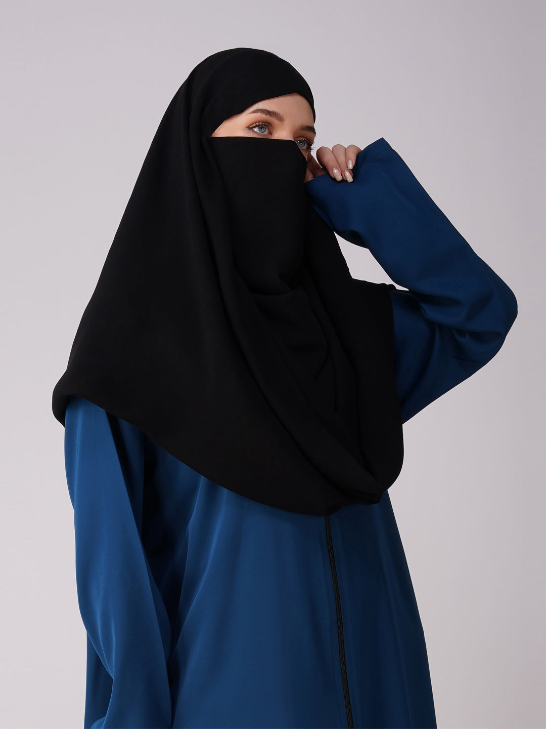 Premium Niqab Cum Hijab – Elegant Black Two-in-One Hijab Niqab Front Full View