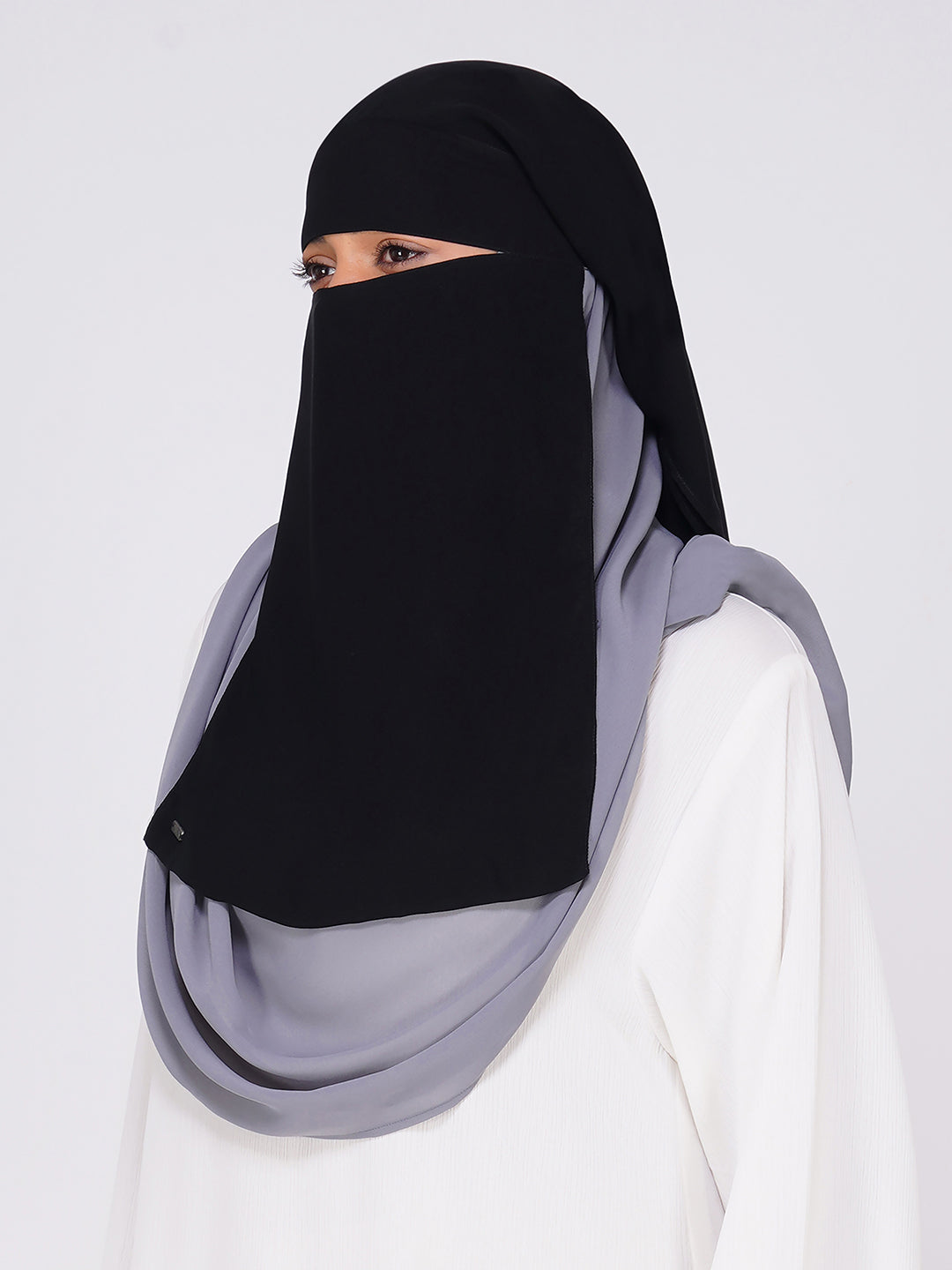 Triple Layer Niqab Side Angle – Breathable Lightweight Black Face Veil