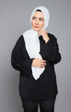 ront close-up of White Metallic Chiffon Hijab showing smooth metallic texture and shine